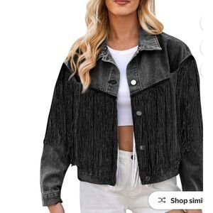 Fringe Black Denim Jacket Small